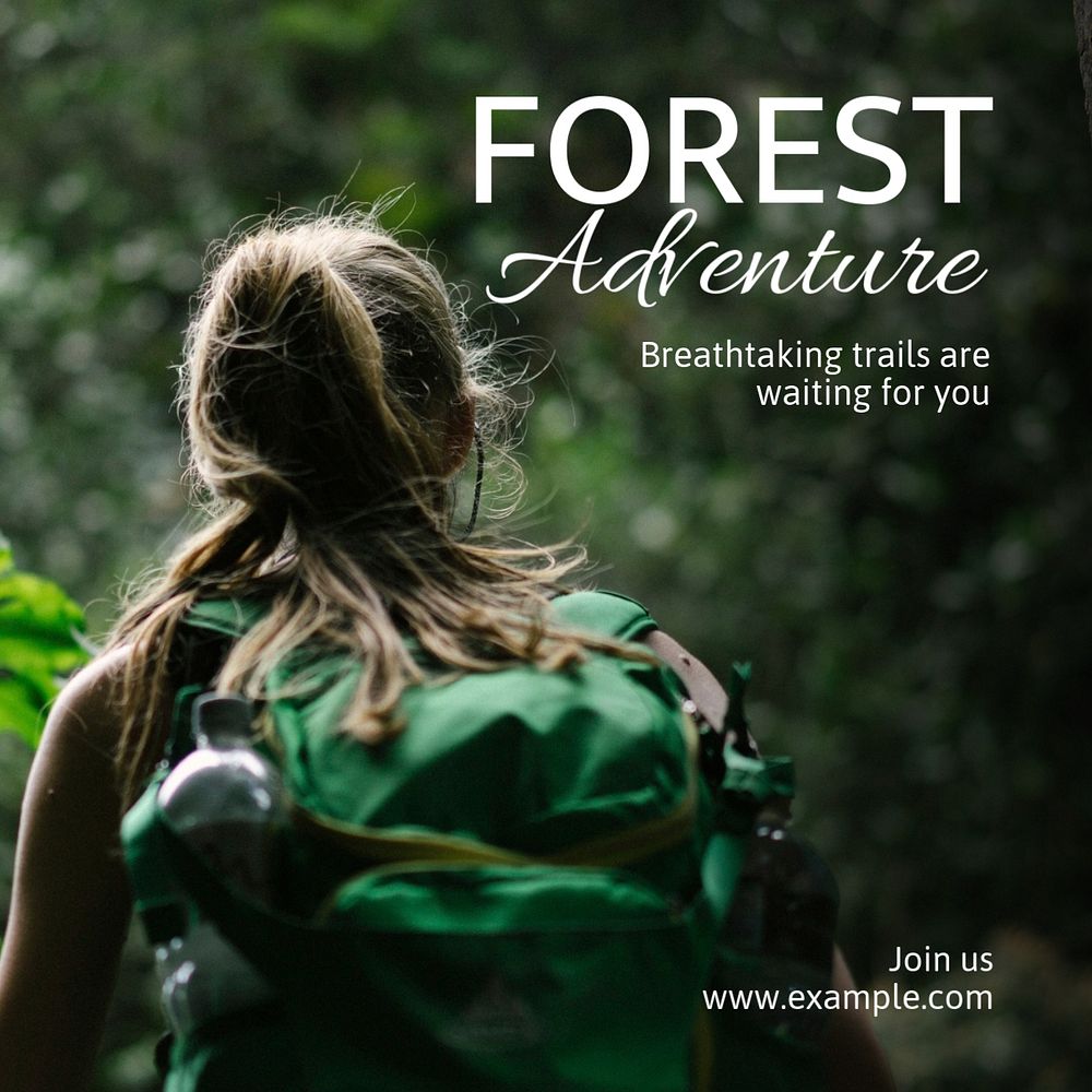 Forest adventure Instagram post template, editable text