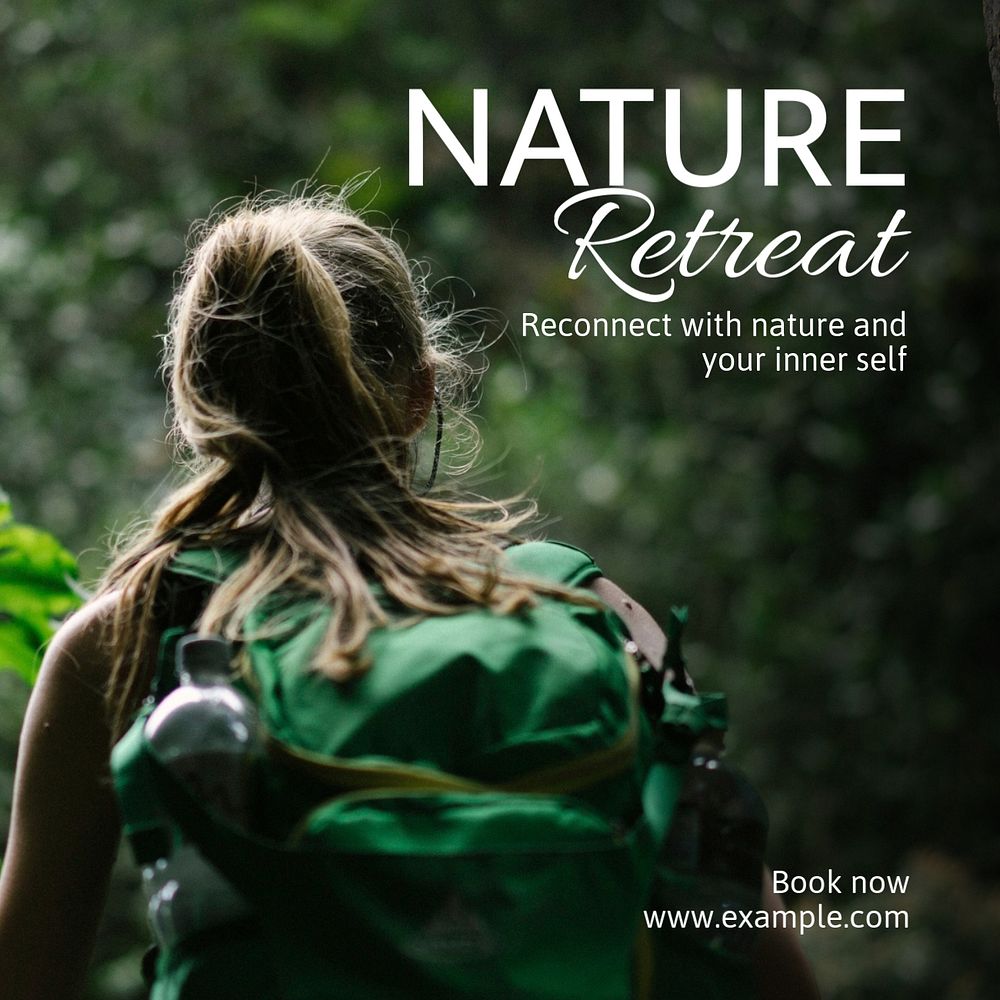 Nature retreat Instagram post template, editable text