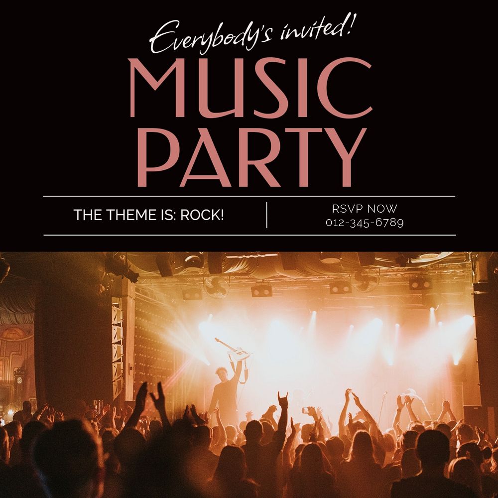 Music party Instagram post template, editable text