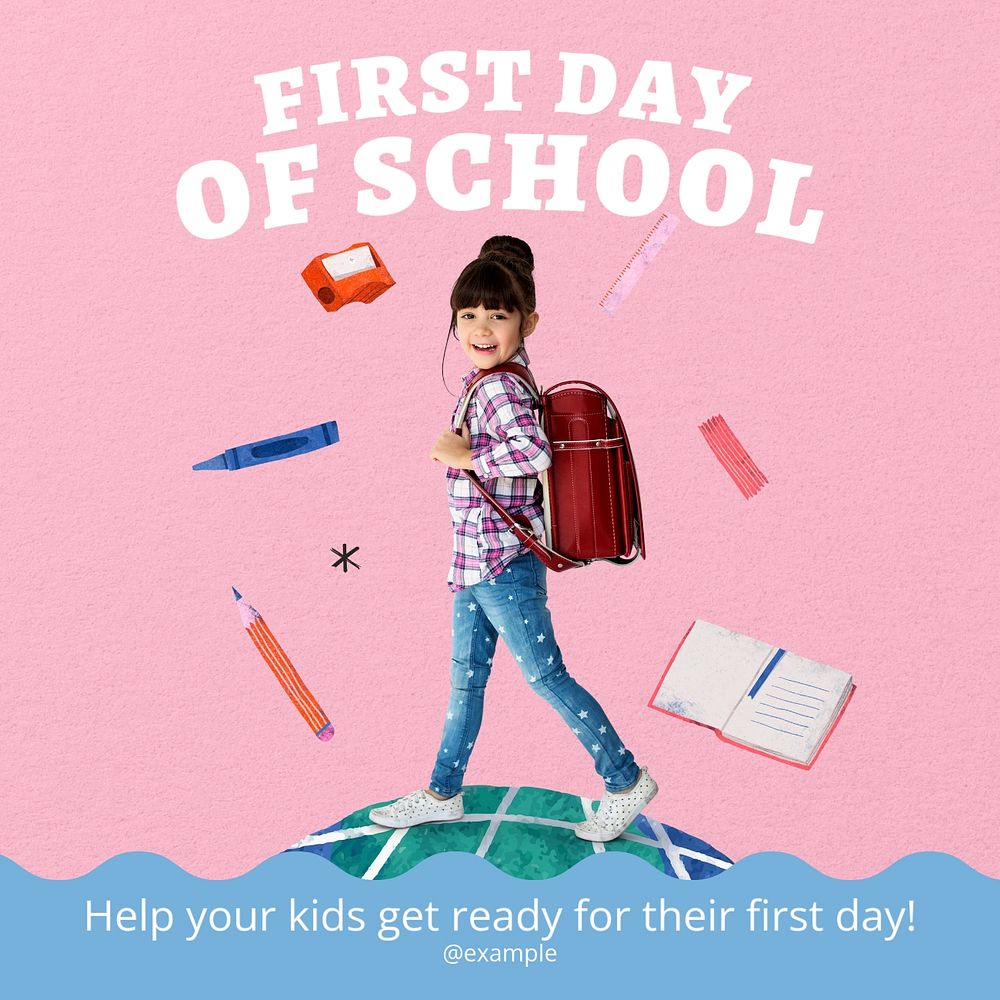 First school day Instagram post template, editable text