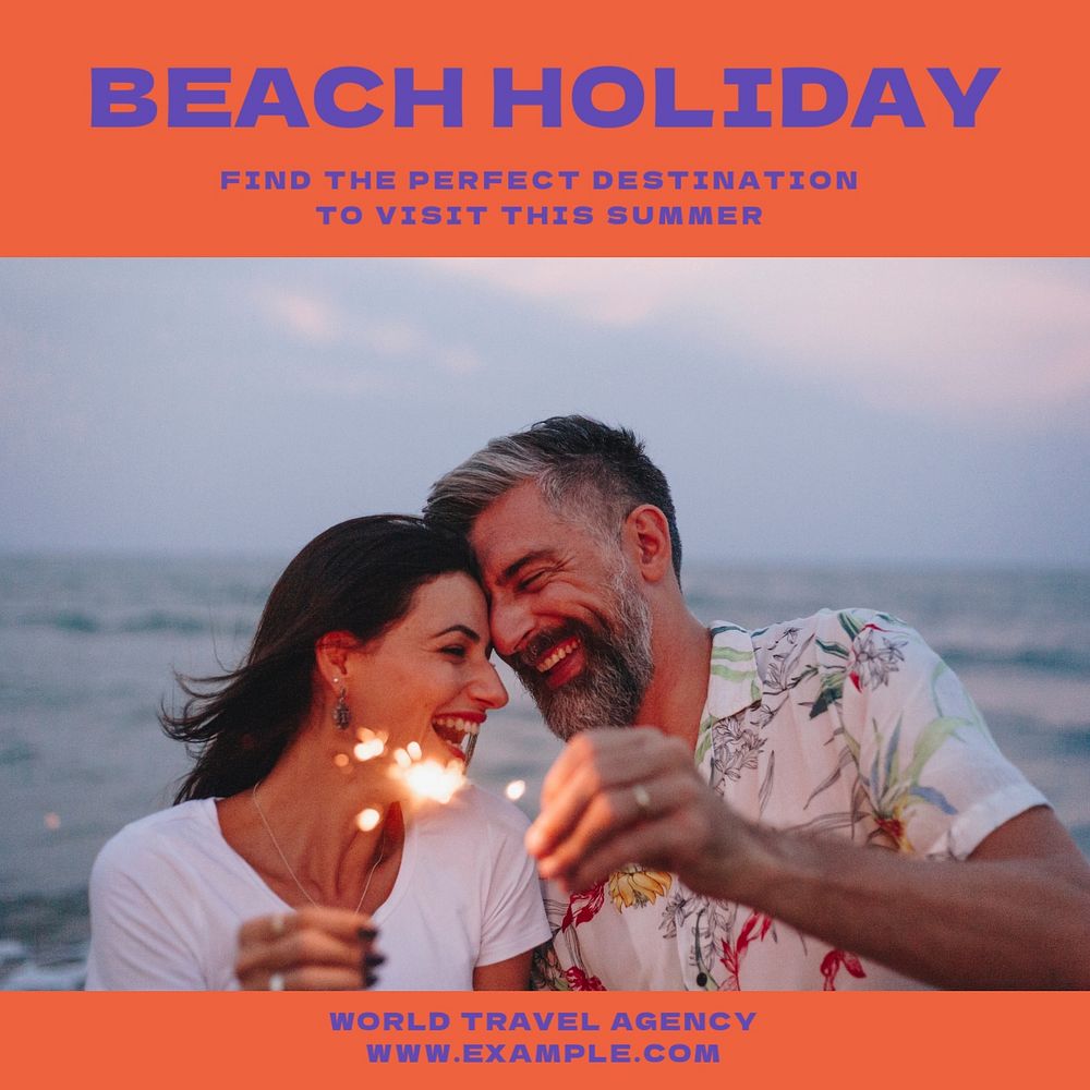 Beach holiday Instagram post template, editable text