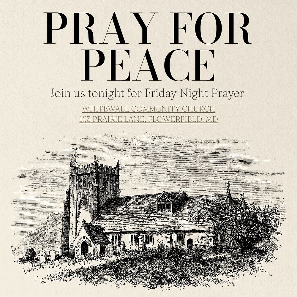 Pray for peace Instagram post template, editable text