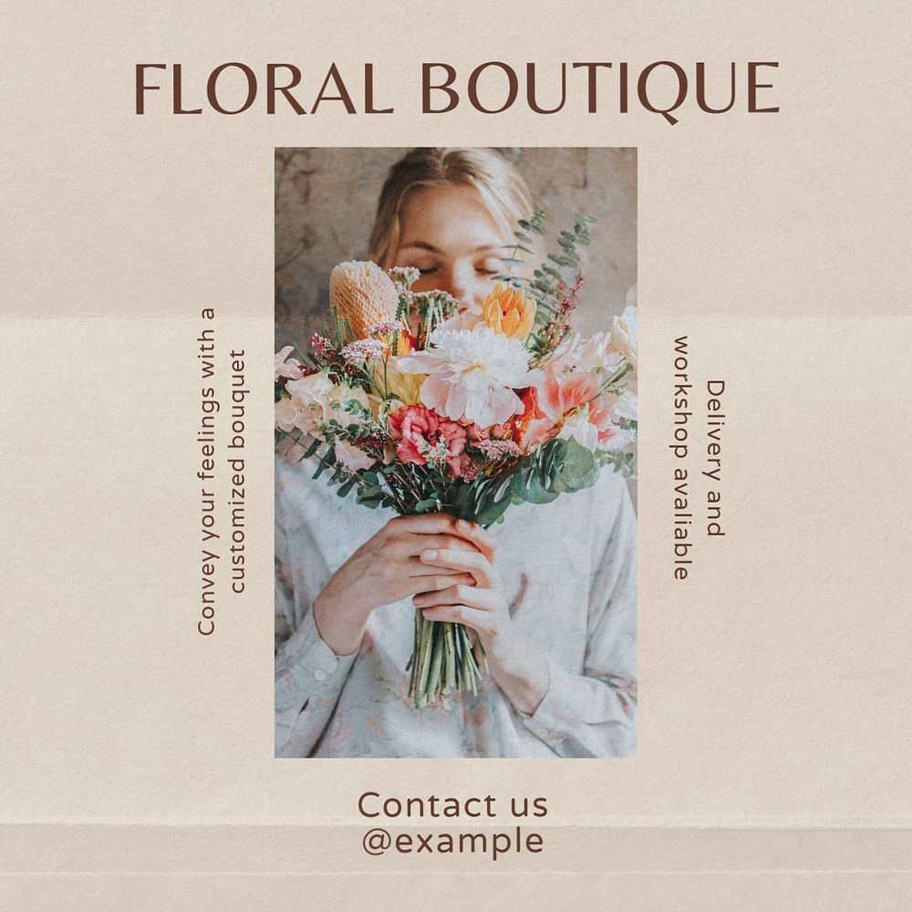 Floral boutique Instagram post template, editable text