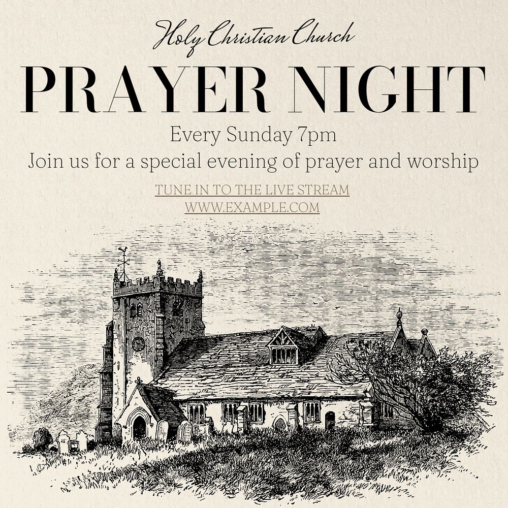 Prayer night Instagram post template, editable text