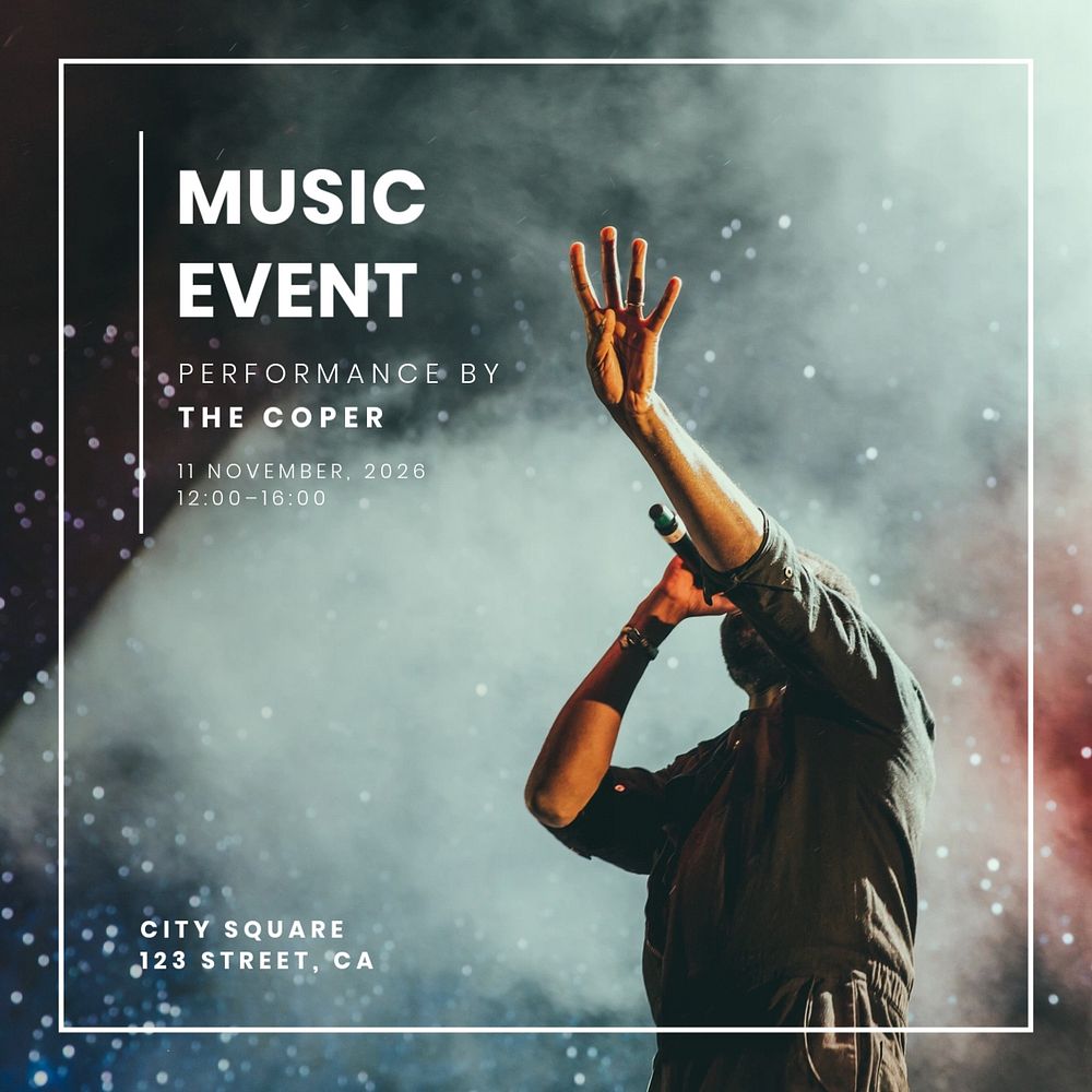 Music event Instagram post template, editable text