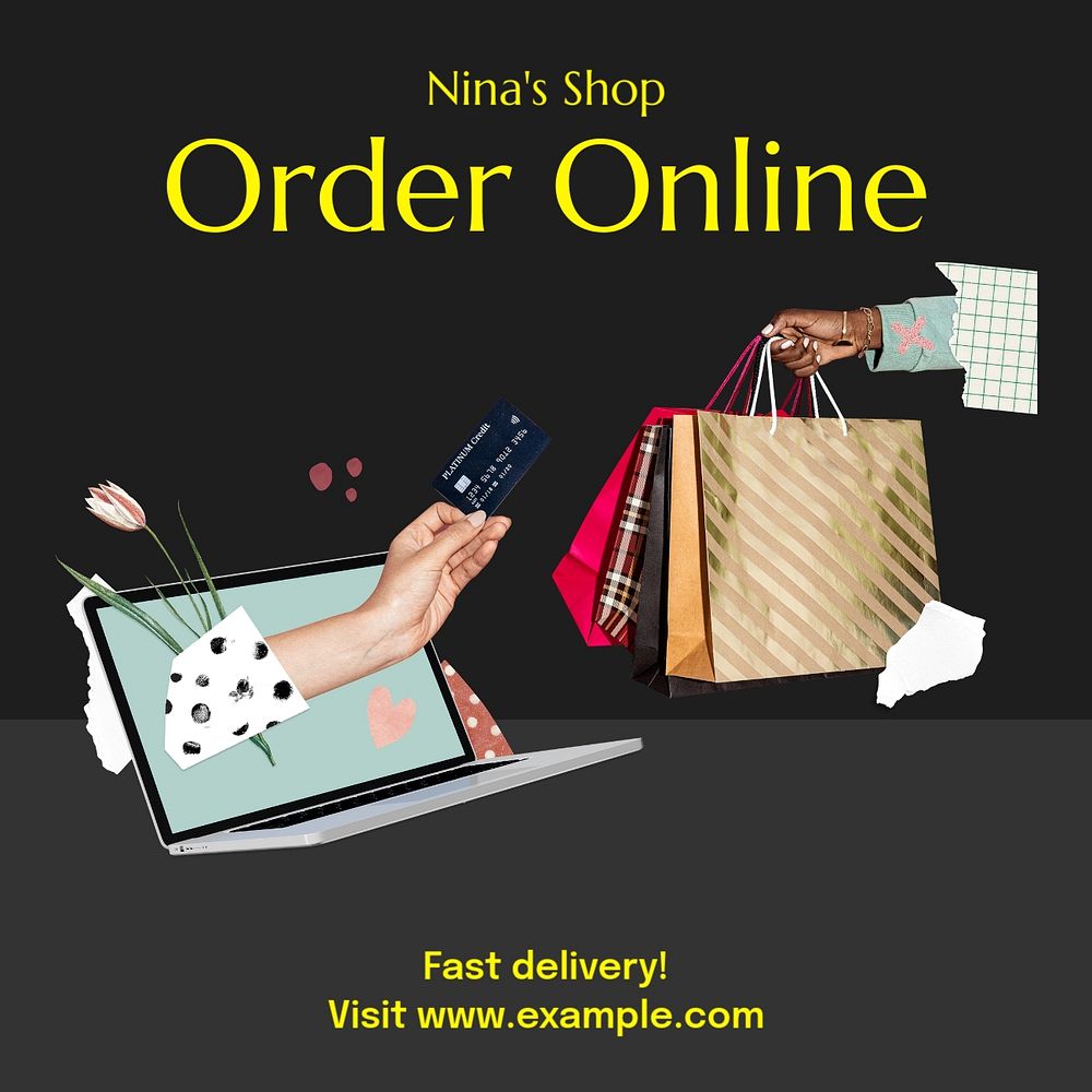 Order online Instagram post template, editable text