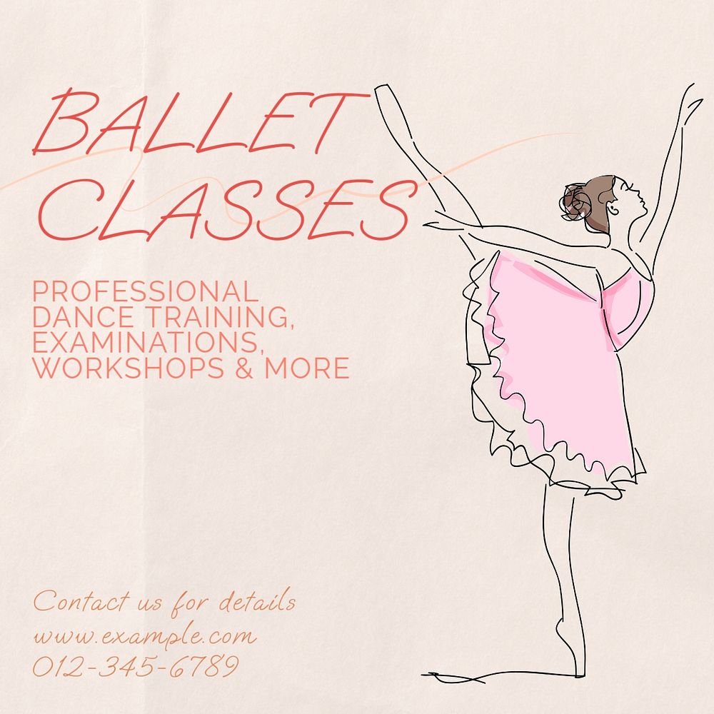 Ballet classes Instagram post template, editable text