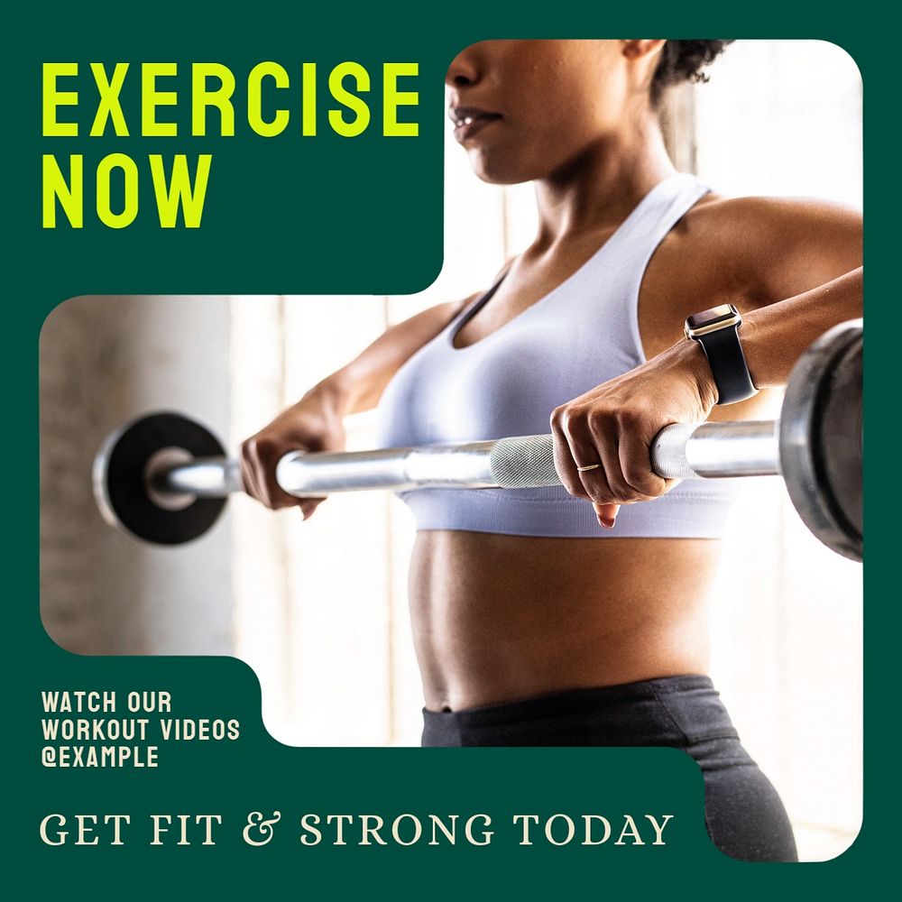 Exercise now  Instagram post template, editable text