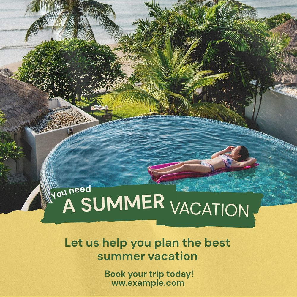 Summer vacation Instagram post template, editable text