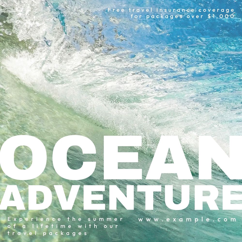 Ocean adventure Instagram post template, editable text