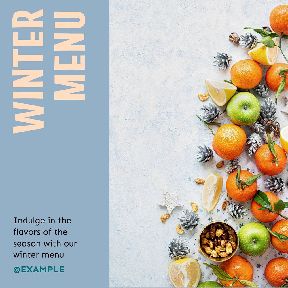 Winter menu Instagram post template, editable text