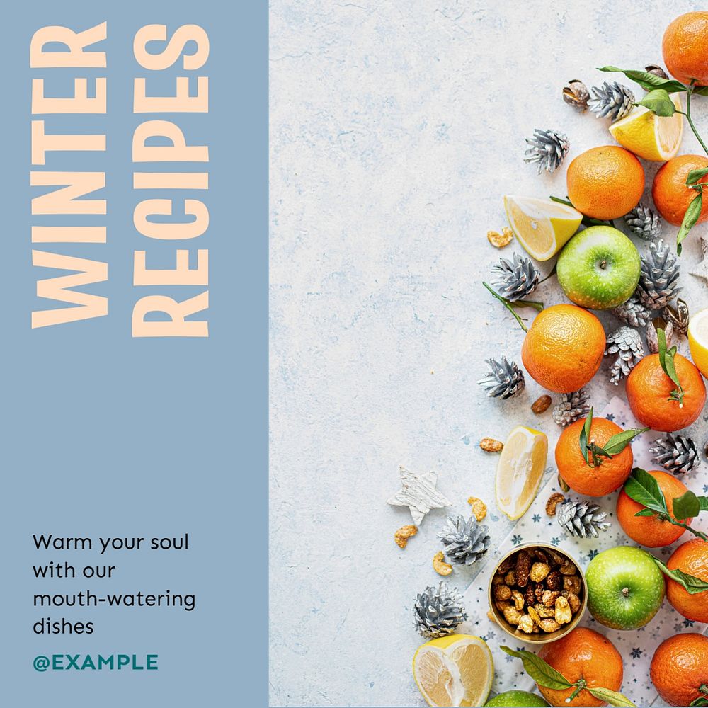 Winter recipes Instagram post template, editable text