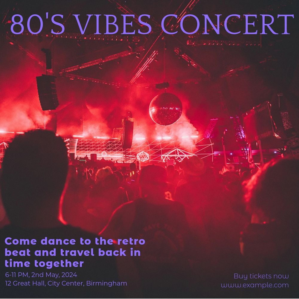 80's vibes concert Instagram post template, editable text