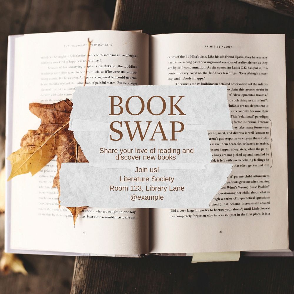 Book swap Instagram post template, editable text