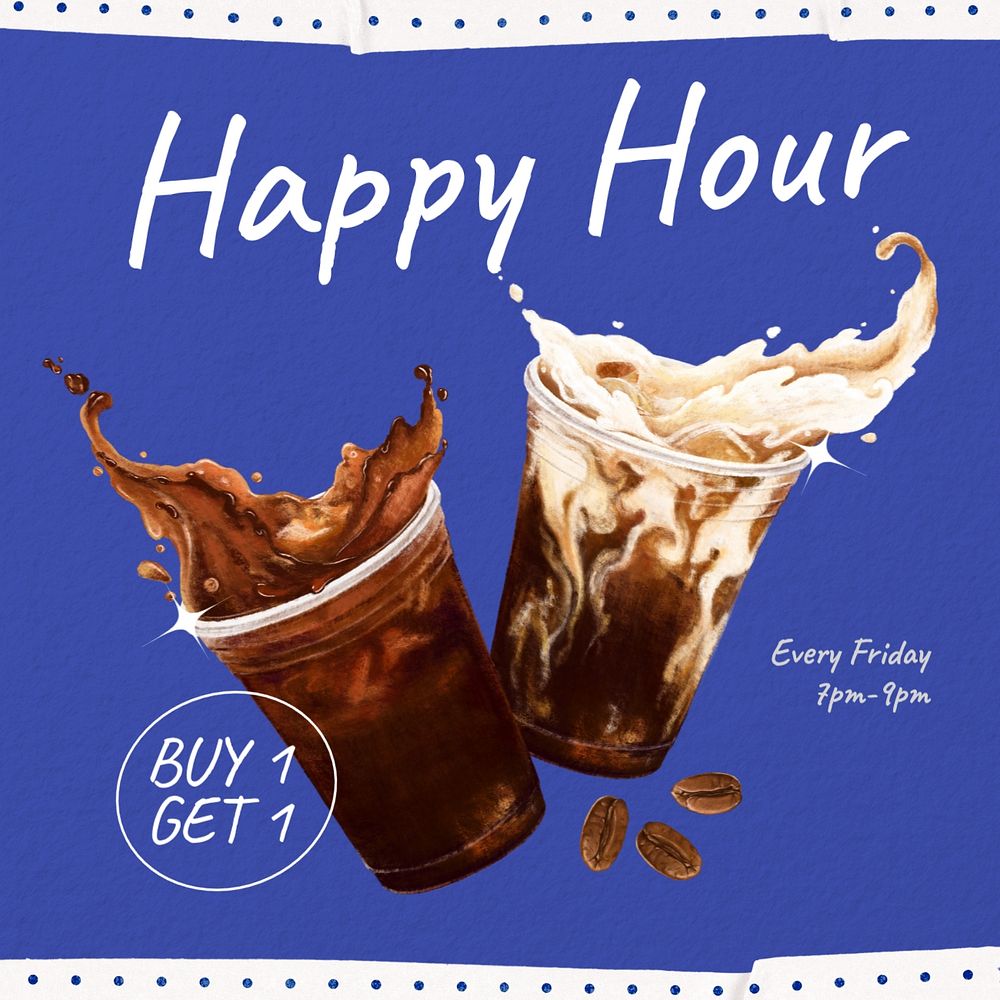 Happy hour Instagram post template, editable text