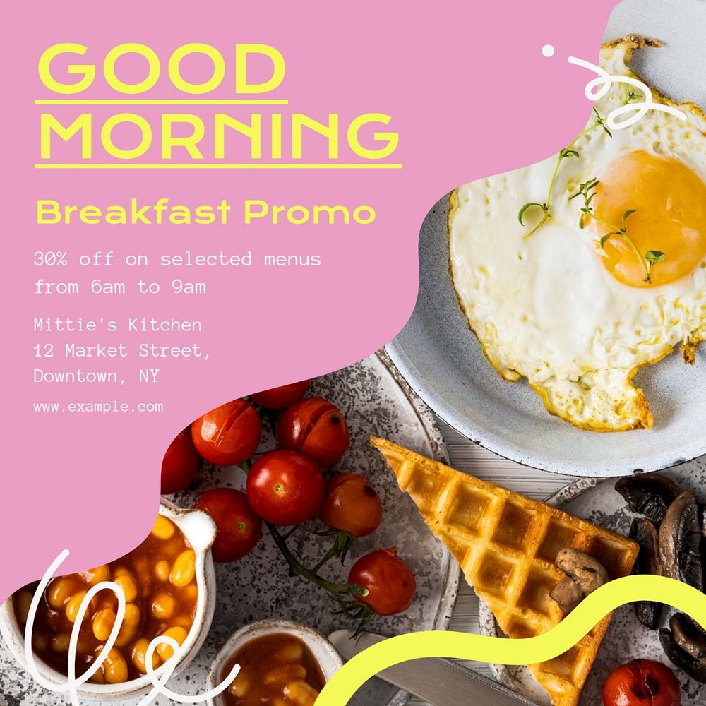 Good morning, breakfast Instagram post template, editable text