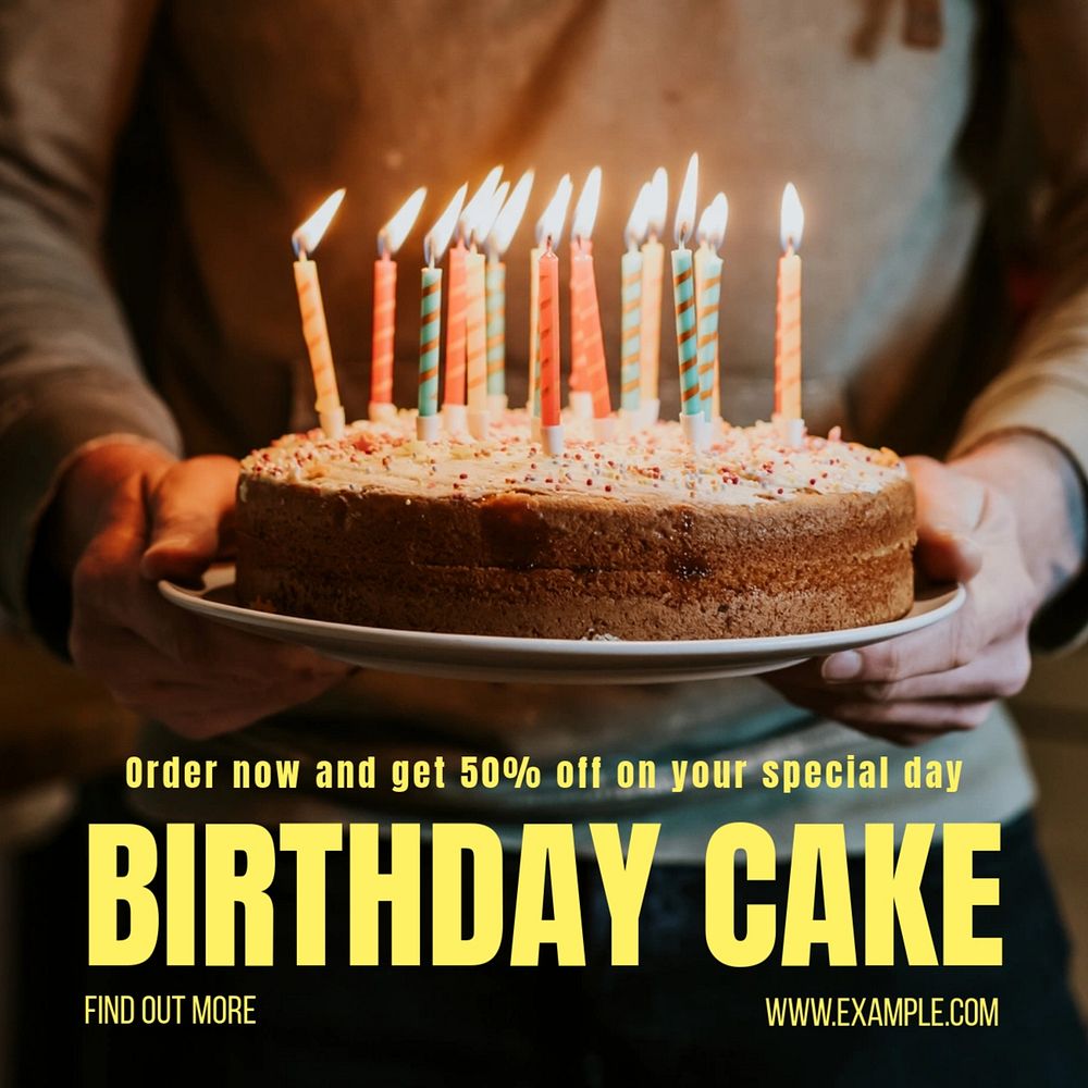 Birthday cake Instagram post template, editable text