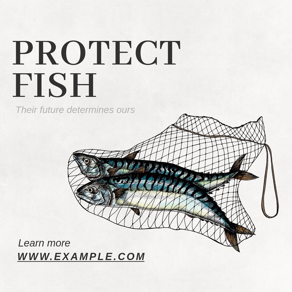 Protect fish Instagram post template, editable text