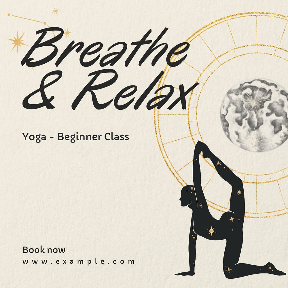 Breathe & relax, yoga Instagram post template, editable text