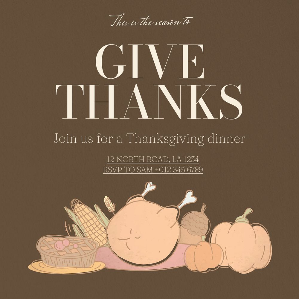 Thanksgiving dinner Instagram post template, editable text