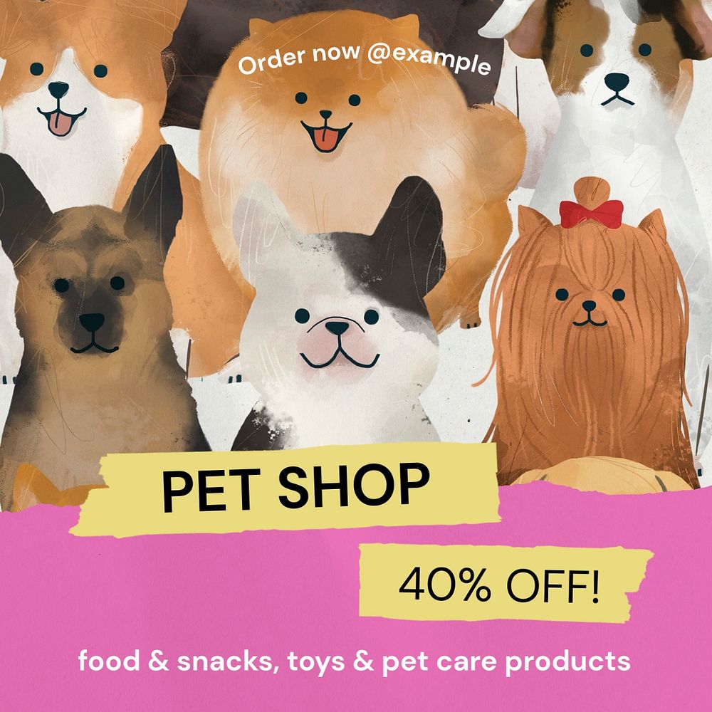 Pet shop Instagram post template, editable text