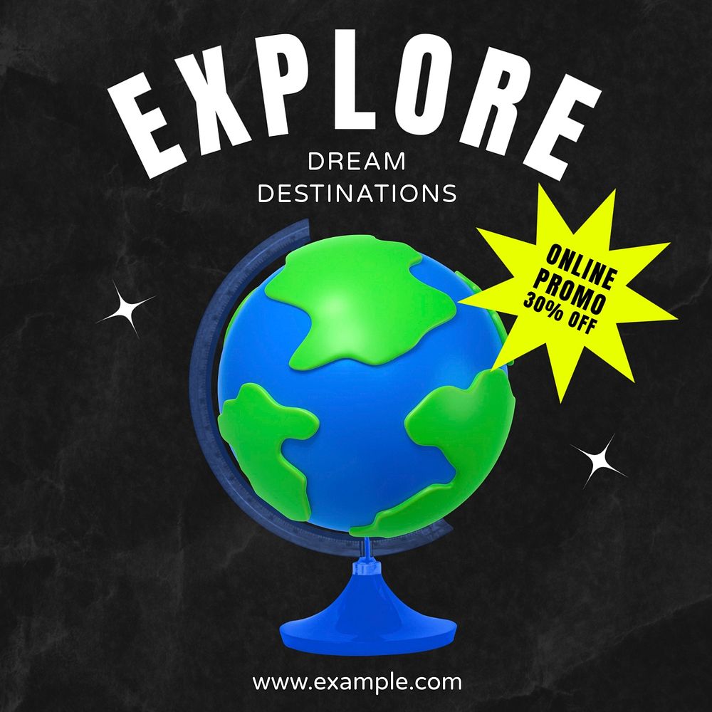 Dream destinations Instagram post template, editable text