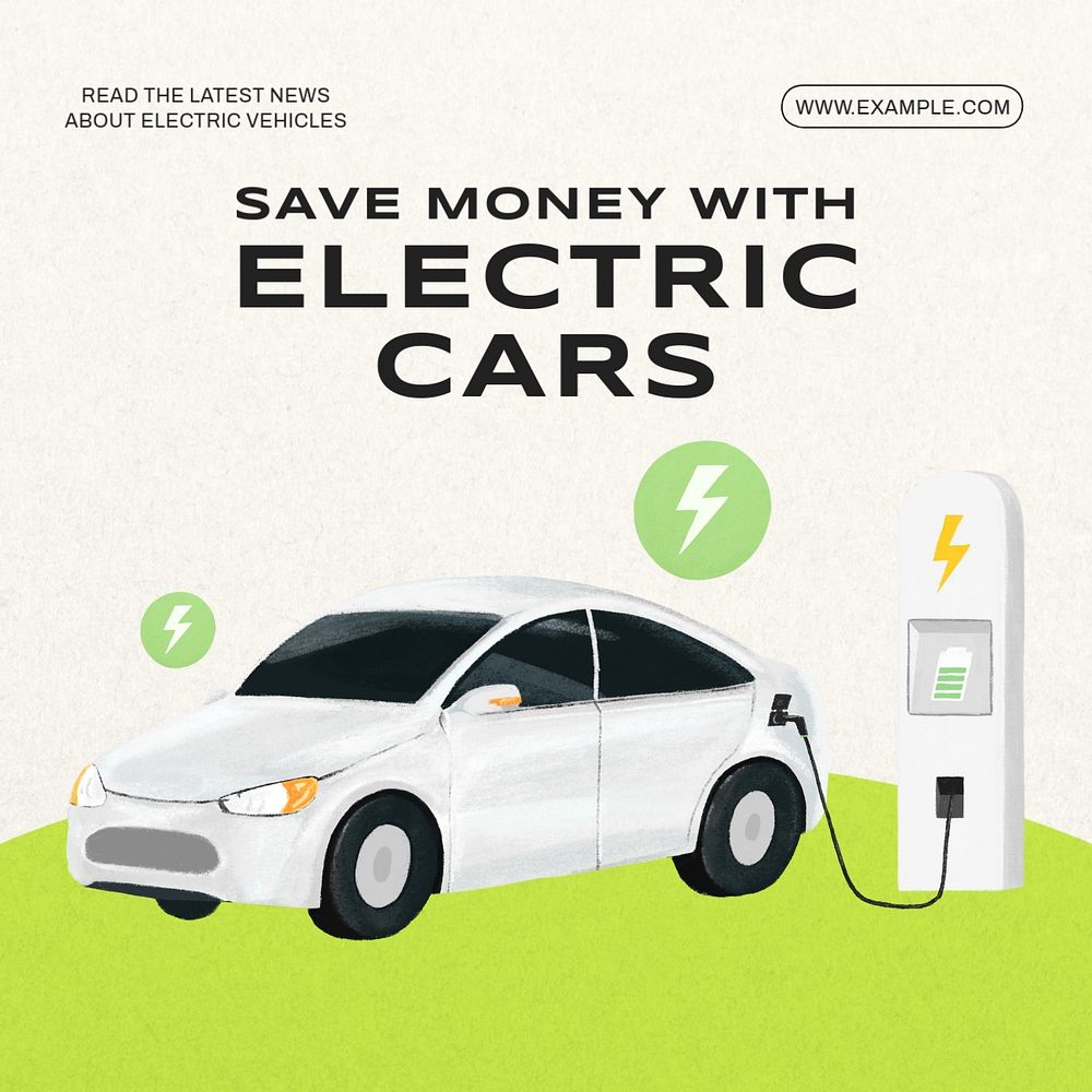 Electric cars, EV Instagram post template, editable text