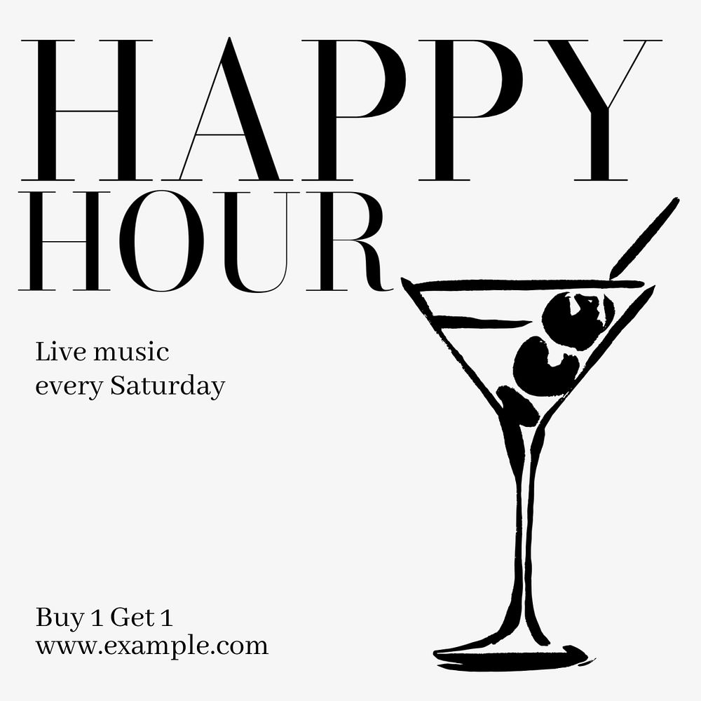 Happy hour Instagram post template, editable text