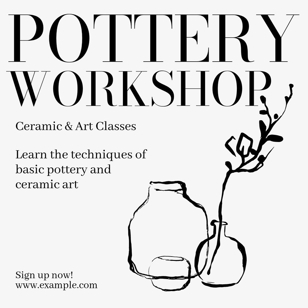 Pottery workshop Instagram post template, editable text