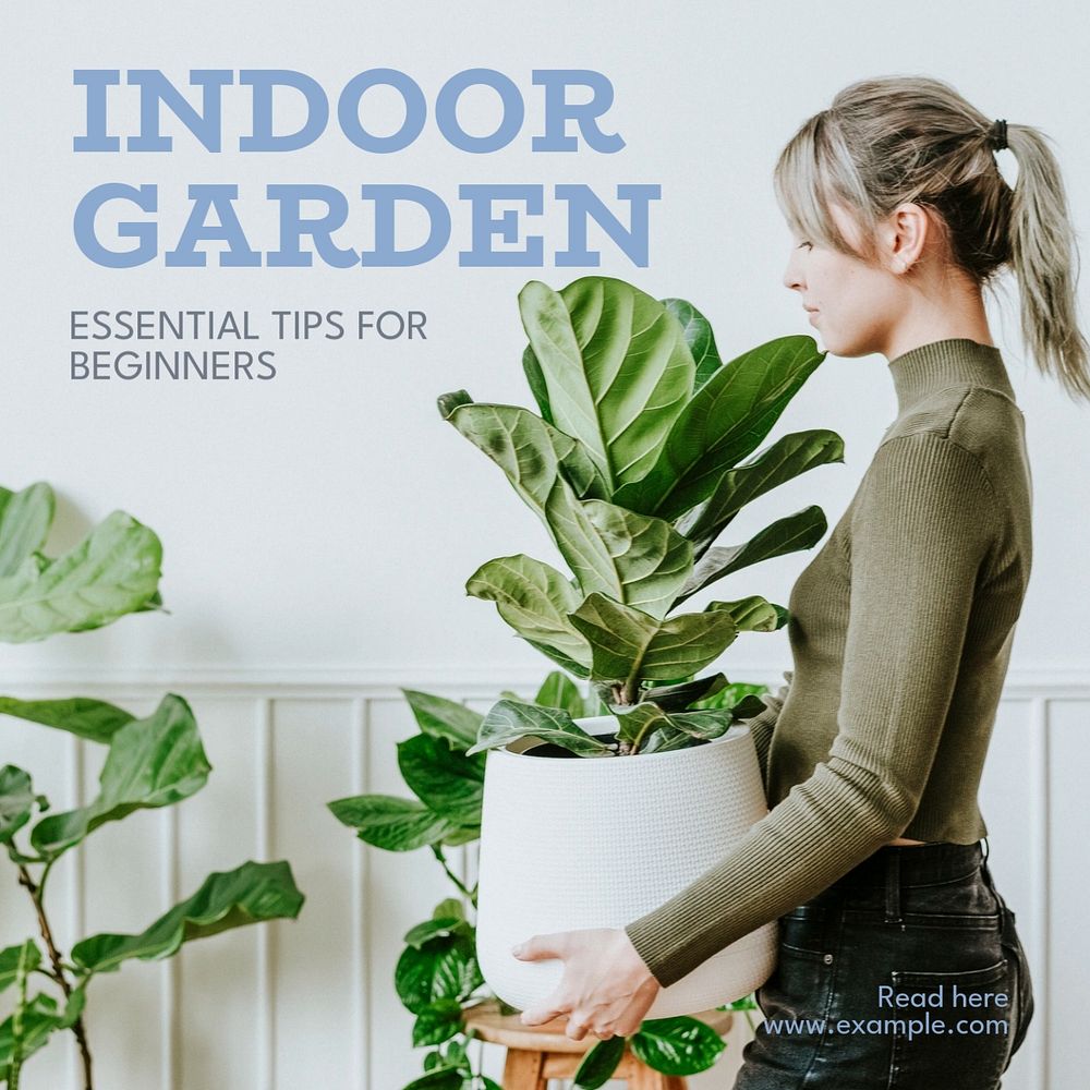 Indoor garden Instagram post template, editable text