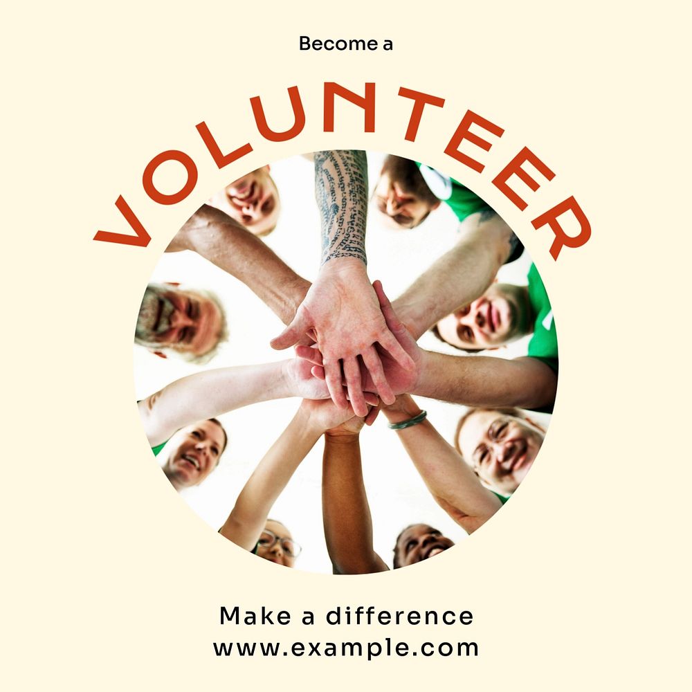 Become a volunteer Instagram post template, editable text