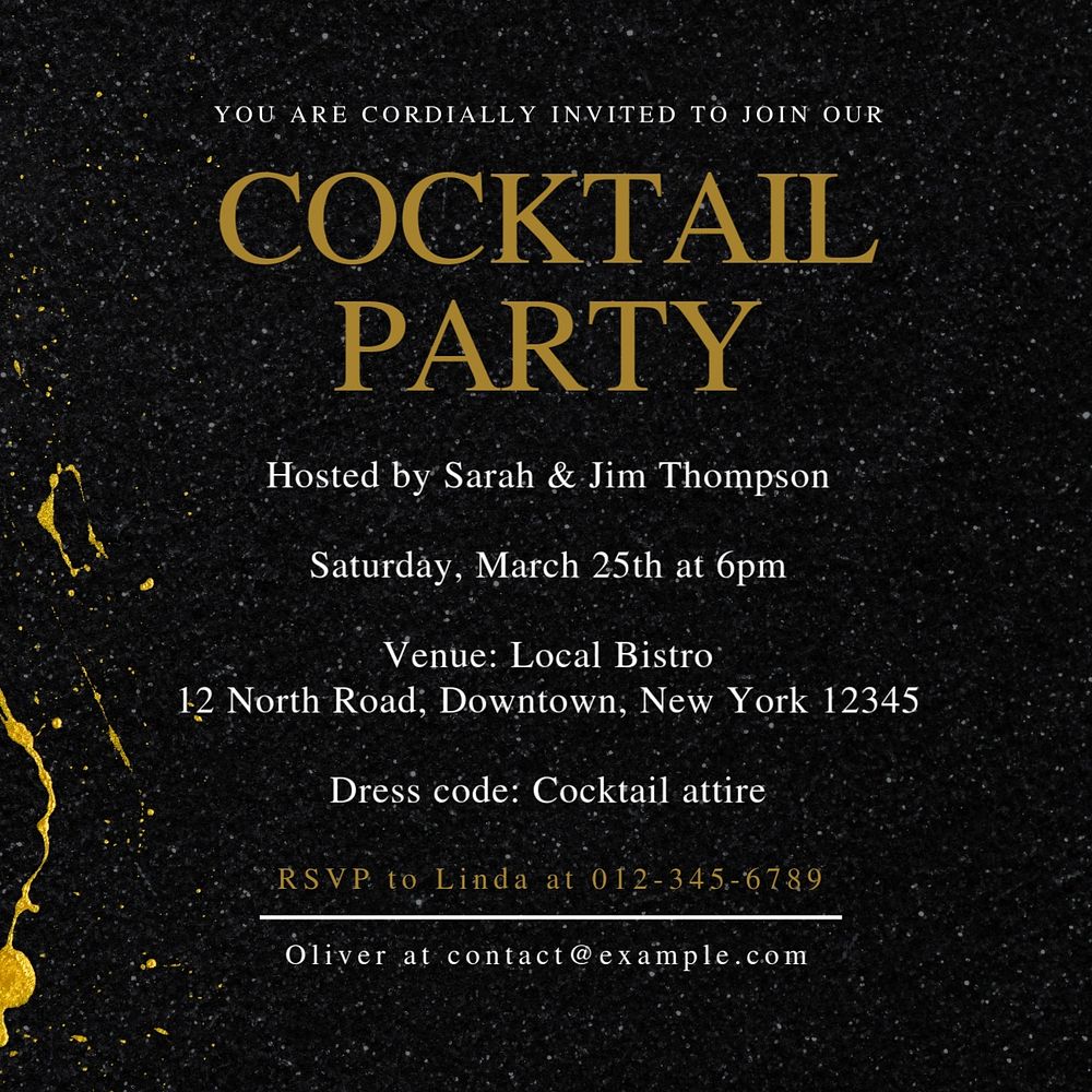 Cocktail party invitation Instagram post template, editable text