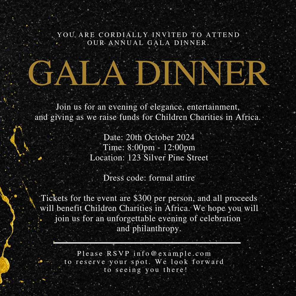 Gala dinner Instagram post template, editable text