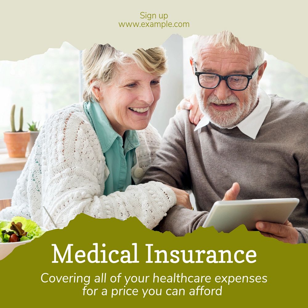 Medical insurance Instagram post template, editable text