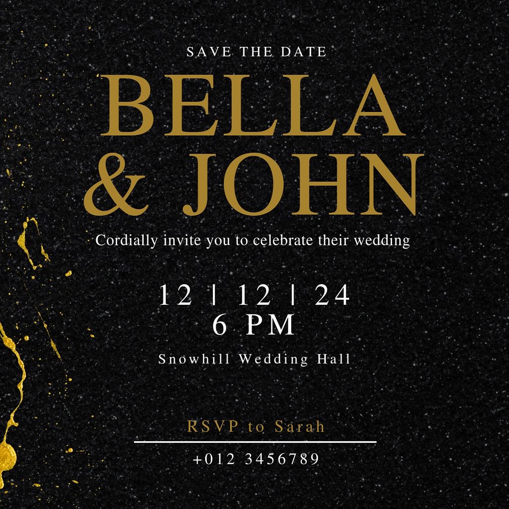 Wedding invitation ceremony Instagram post template, editable text