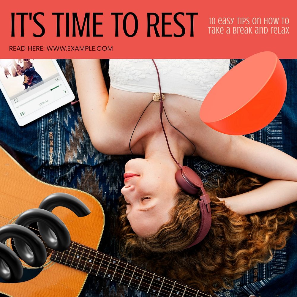 Rest & relax Instagram post template, editable text