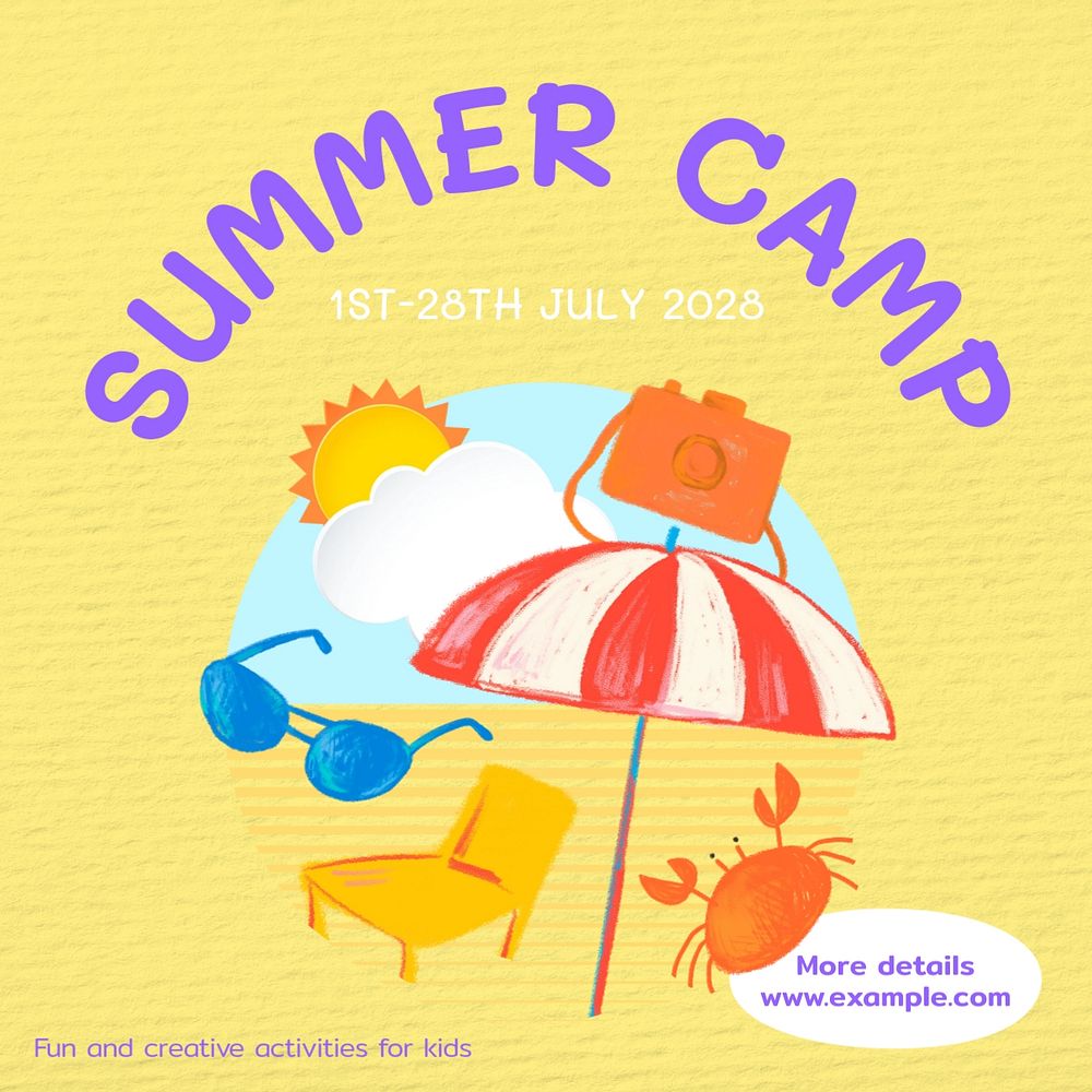 Summer camp Instagram post template, editable text