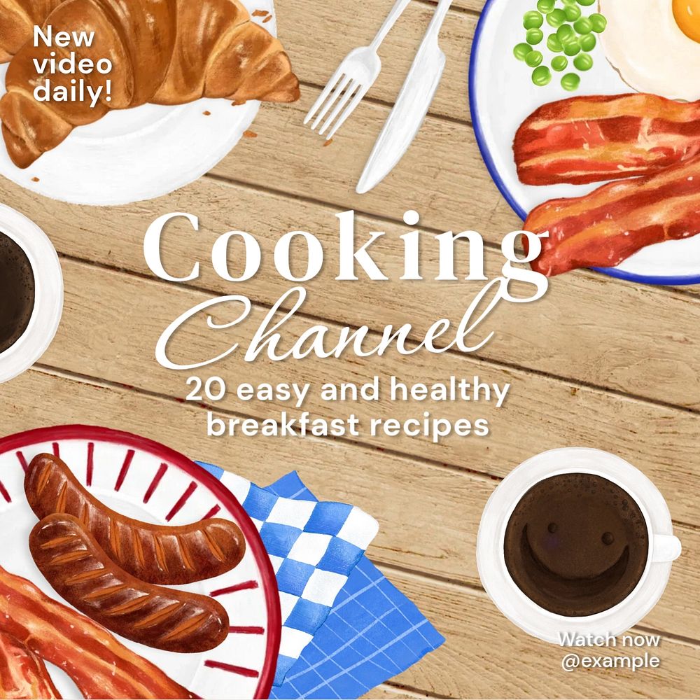 Breakfast recipes Instagram post template, editable text