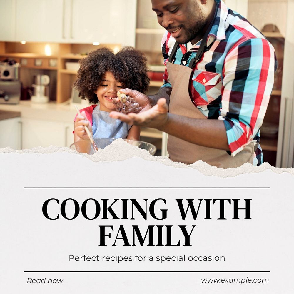 Family cooking recipes Instagram post template, editable text