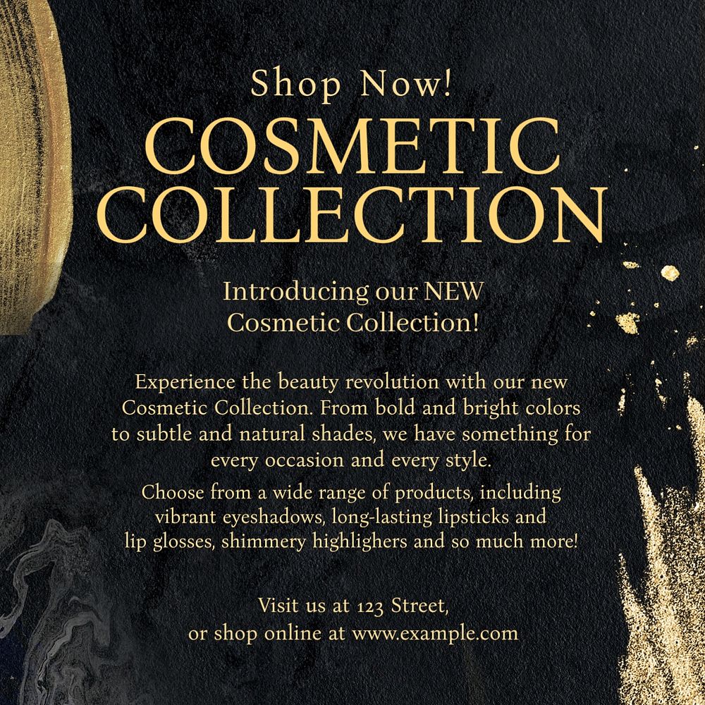 Cosmetic collection Instagram post template, editable text