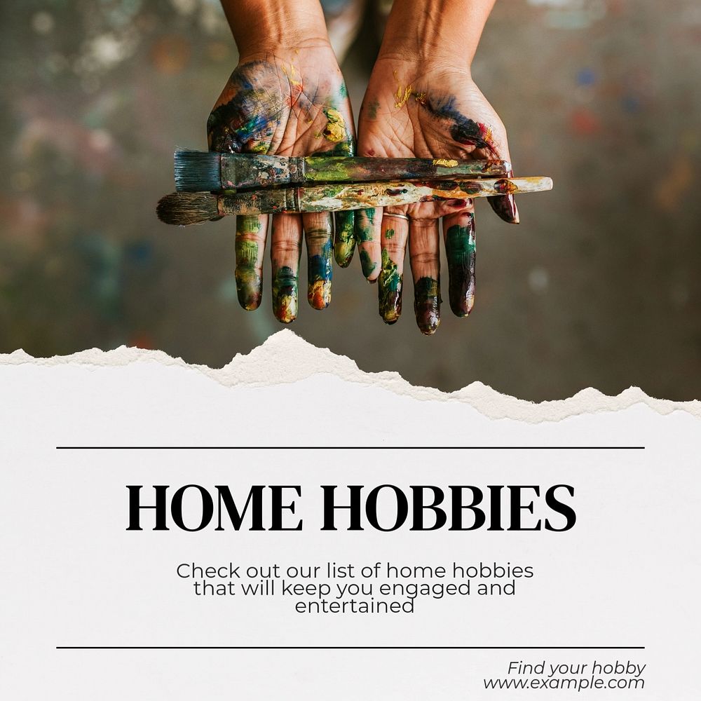 Hobbies at home Instagram post template, editable text