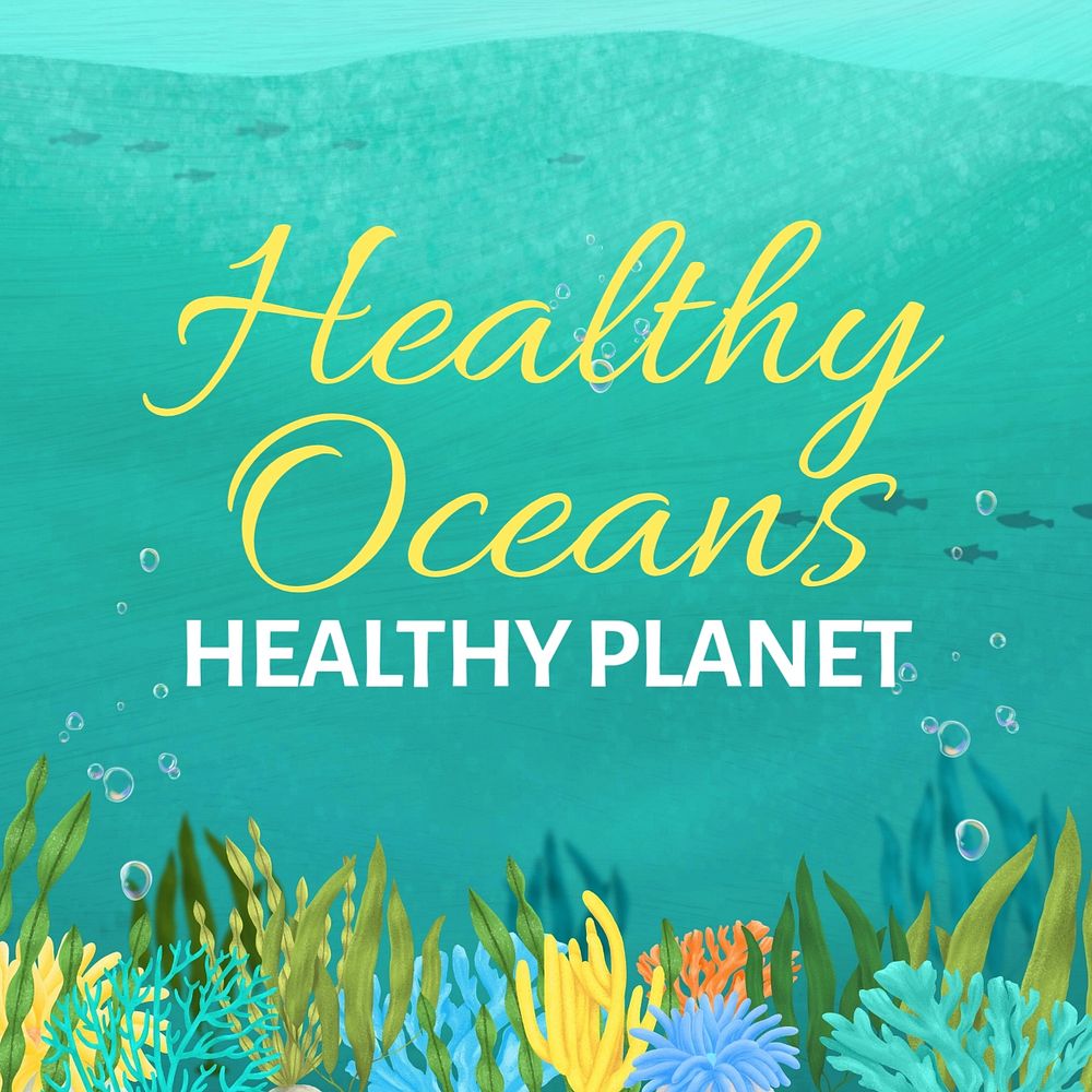 Healthy oceans & planet Instagram post template, editable text