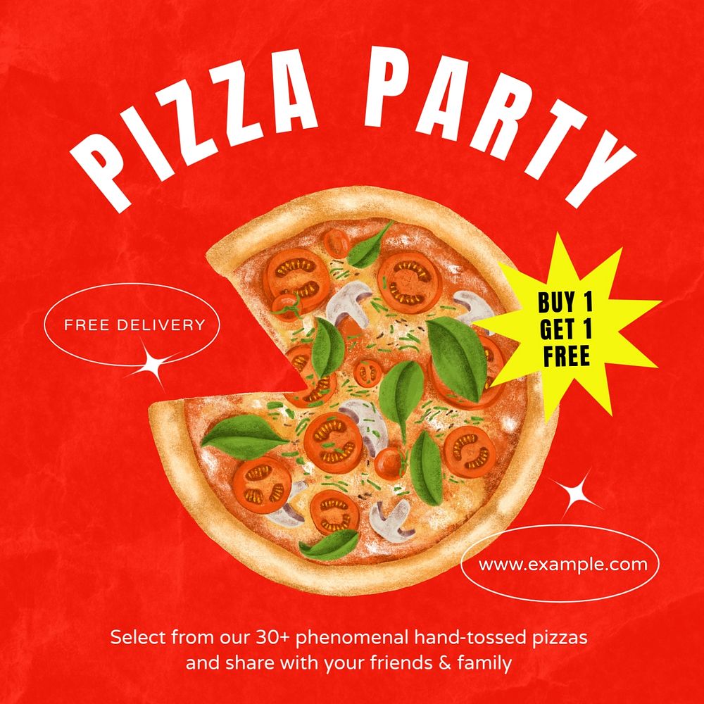 Pizza party Instagram post template, editable text