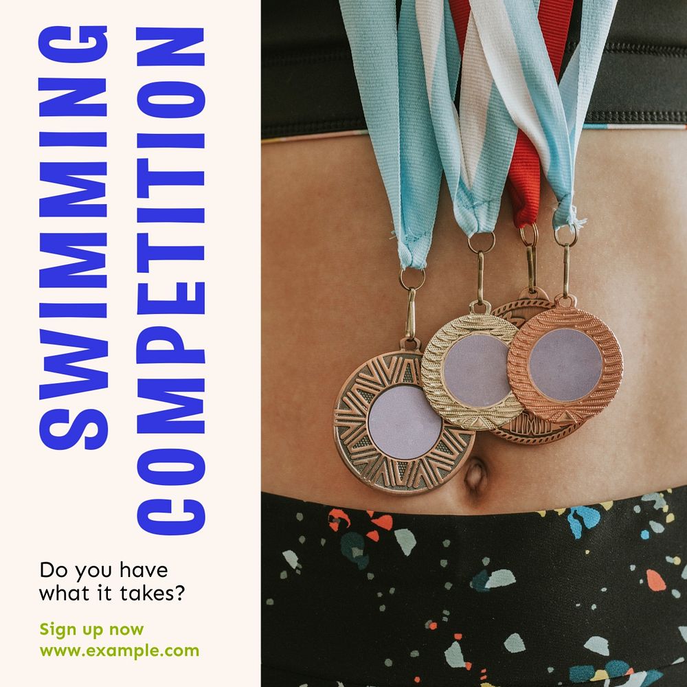 Swimming competition Instagram post template, editable text