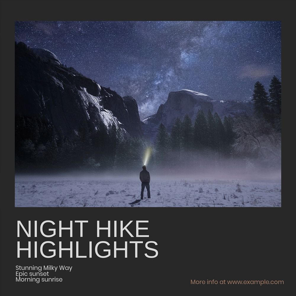 Night hike Instagram post template, editable text