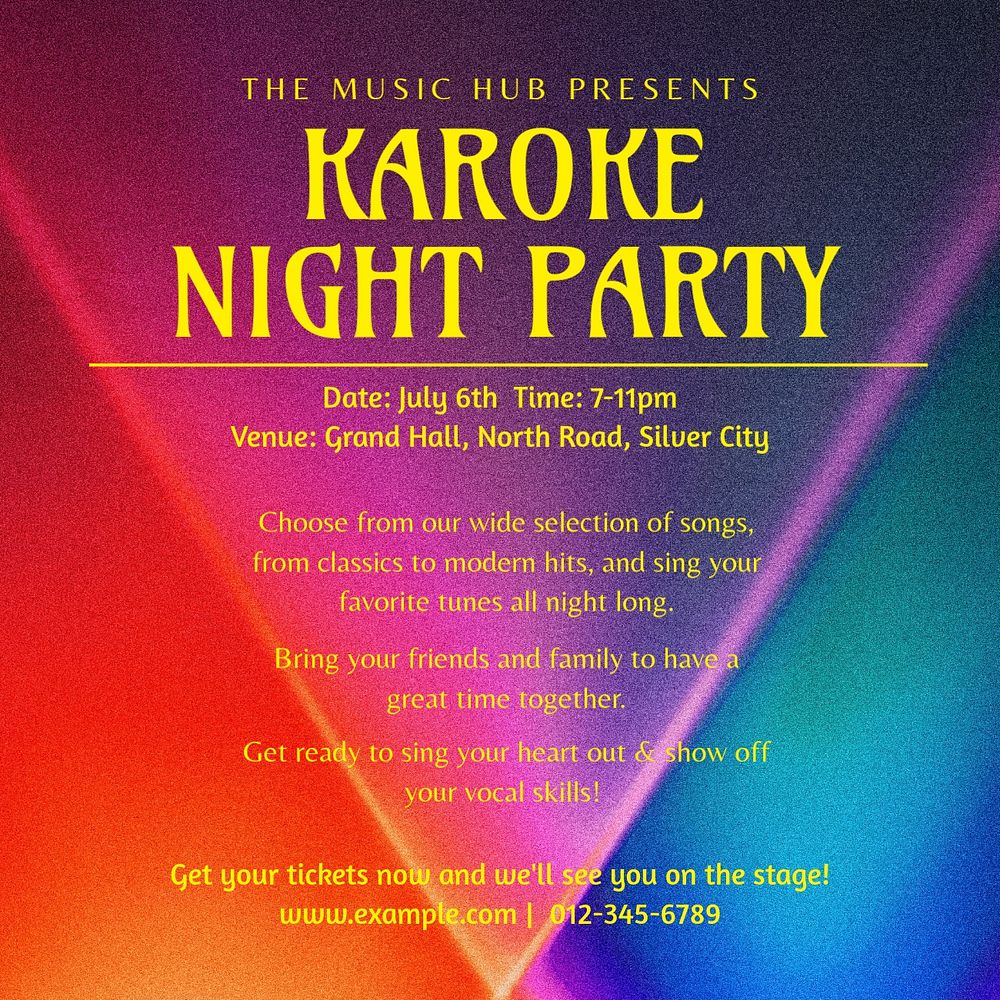 Karaoke night party Instagram post template, editable text