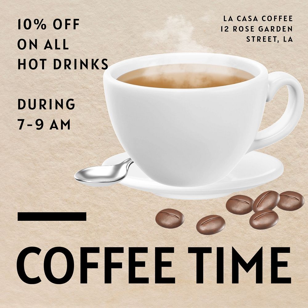 Coffee shop promotion Instagram post template, editable text