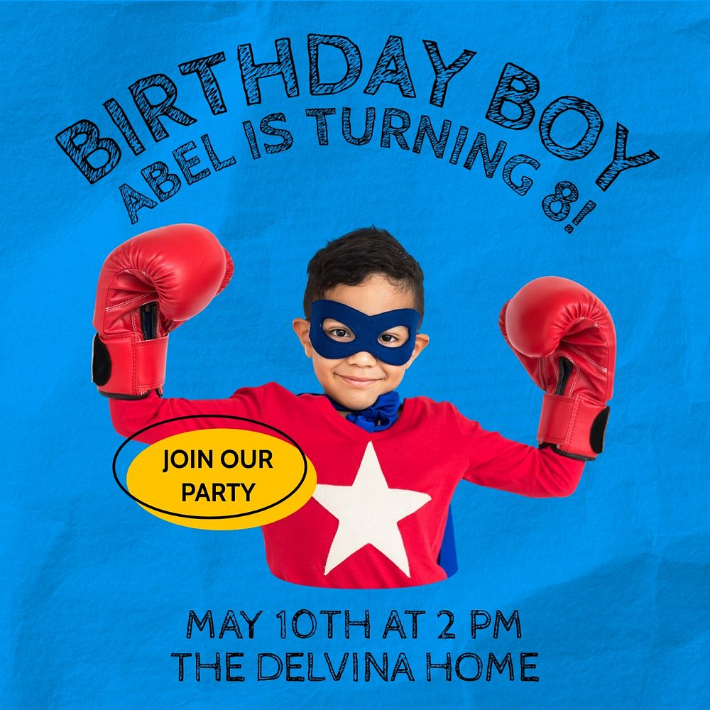 Birthday boy Instagram post template, editable text