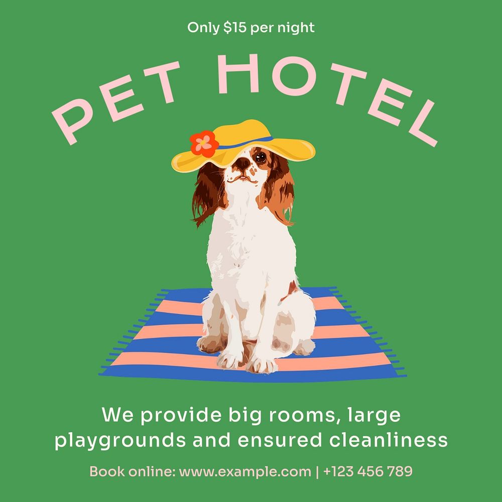 Dog hotel Instagram post template, editable text