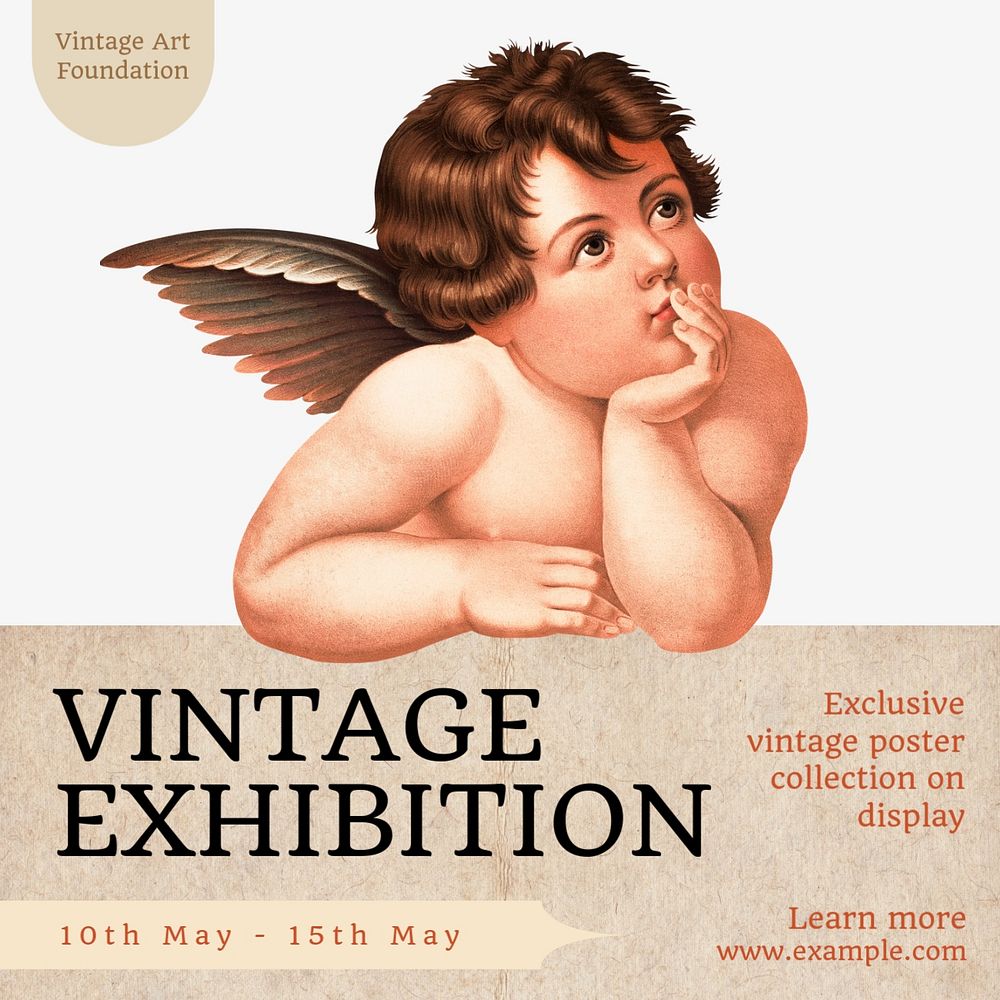 Vintage exhibition Instagram post template, editable text